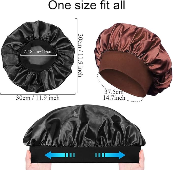 Silk Bonnet Satin Bonnet, 2PCS Hair Bonnet for Sleeping, Soft Elastic Band Breathable Hair Wrap Sleep Cap