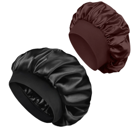 Silk Bonnet Satin Bonnet, 2PCS Hair Bonnet for Sleeping, Soft Elastic Band Breathable Hair Wrap Sleep Cap