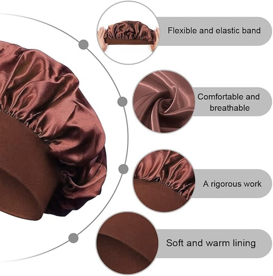 Silk Bonnet Satin Bonnet, 2PCS Hair Bonnet for Sleeping, Soft Elastic Band Breathable Hair Wrap Sleep Cap